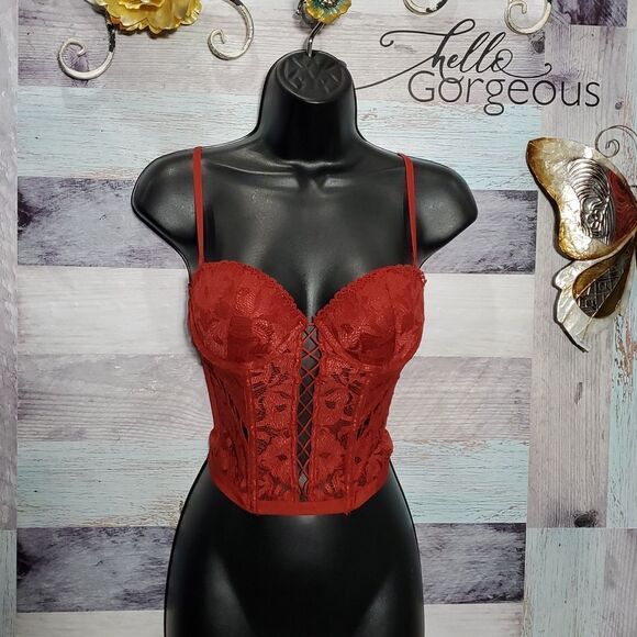 LaSenza Other - LaSenza Sz XS Dark Red Bustier Corset Top Long Line Bra Laced Gothic Sexy Lacy
